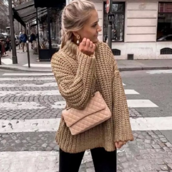 Chunky Camel Knit Turtleneck Pullover Sweater - Picture 2 of 6